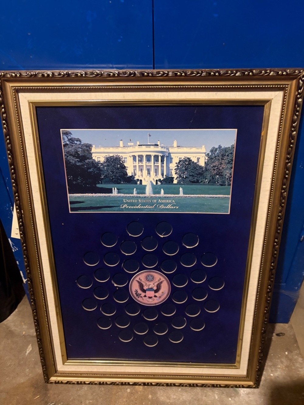 Source Unknown Framed Presidential Display with Navy and Gold Accents